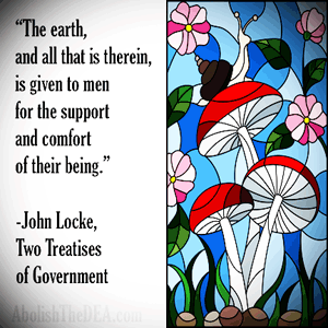 John Locke said: 'The earth, and all that is therein, is given to men for the support and comfort of their being.' Therefore the Drug War is a violation of natural law and usurps the US Constitution.