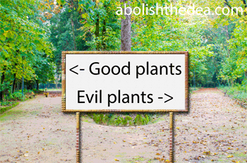 Cretin Drug Warrior sign in garden: Good plants this way, bad plants that way.