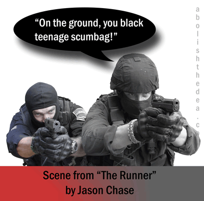 Scene from the racist drug-war movie called 'The Runner' by Jason Chase.  