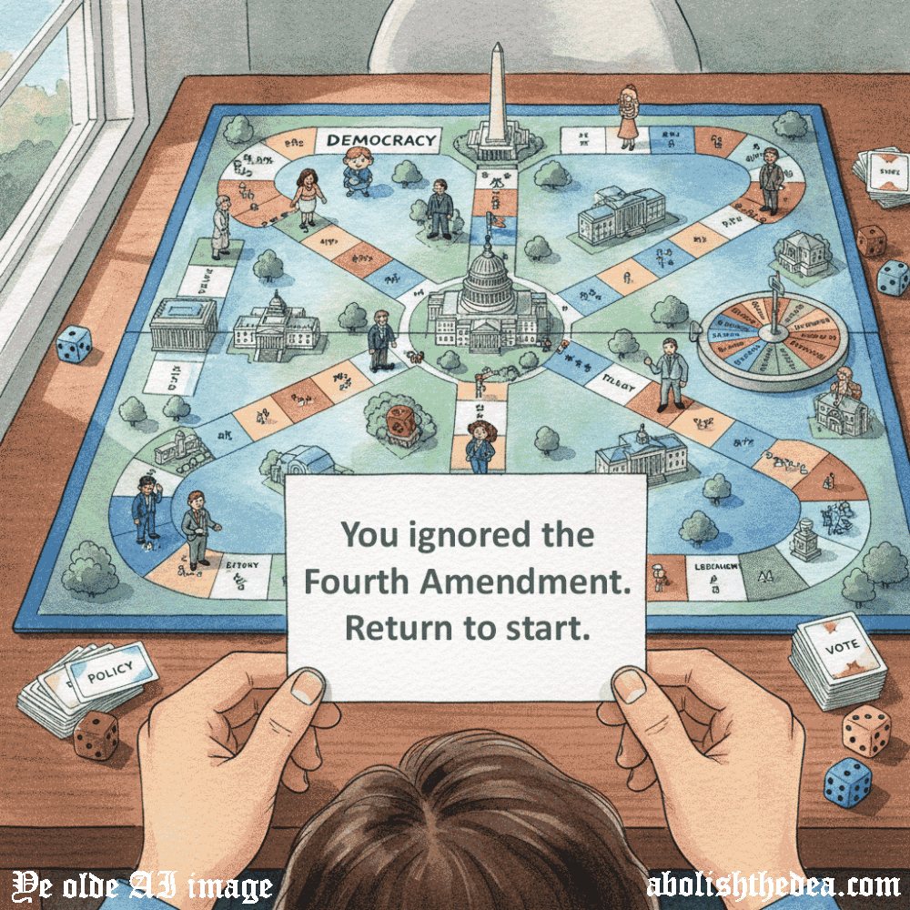AI image for essay entitled Let's play another game of Democracy! by the Drug War Philosopher @ abolishthedea.com