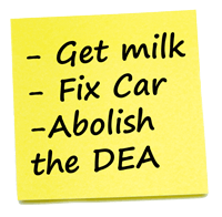 To-do list containing the following text: Get milk, fix car, abolish the DEA