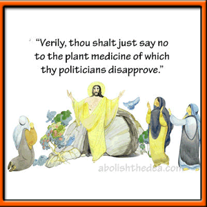 God said that his creations were good, but Drug Warriors beg to differ. (from the Drug War Philosopher at abolishthedea.com) Jesus preaching to disciples, telling them to foreswear godsend medicines.