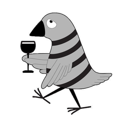 Let's drink to treating drugs just like we treat alcohol! (from the Drug War Philosopher at abolishthedea.com) A cartoon bird holding a glass of wine.