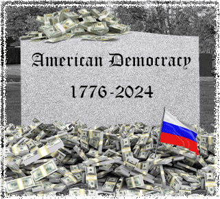 tombstone for American Democracy, 1776-2024, RIP