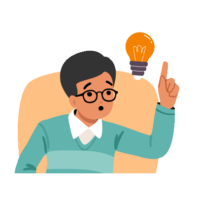 cartoon of boy genius with lightbulb over head