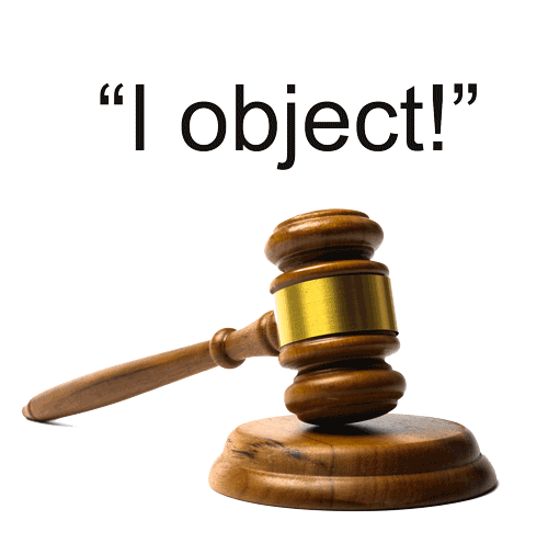 Judge's gavel beneath text reading 'I object!'