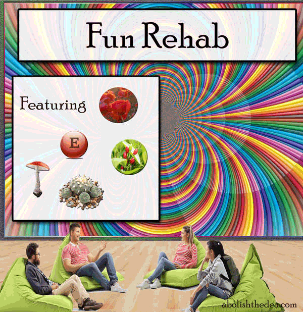 Rehab patients sitting on beanbags where they use substances that make it easy to withdraw from unwanted substances.